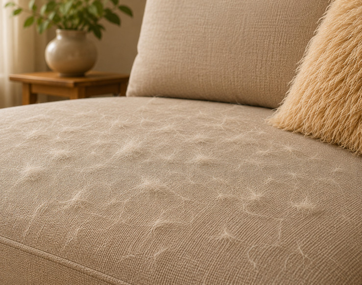 Pet hair embedded in sofa upholstery before using FurLift